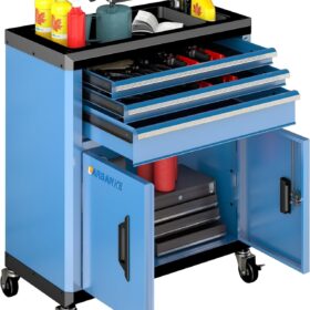 LARBANKE Rolling Tool Chest Cabinet – Heavy Duty Storage with 3 Drawers, 2 Doors, Liners, and 360° Wheels – Stackable Design