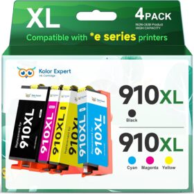 Kolor Expert 910XL Ink Cartridges Replacement for HP 910 XL - High Yield 4-Pack Combo (1 Black, 1 Cyan, 1 Magenta, 1 Yellow) Compatible with HP OfficeJet Pro 8025e, 8022e, 8015e, 8035e & More