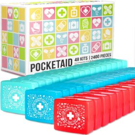 EVERLIT Pocket-Aid Mini First Aid Kit (48 Pack) – Compact Hard Shell Case with 50 Pieces – Portable First Aid Kits for Travel, Camping, School & Home