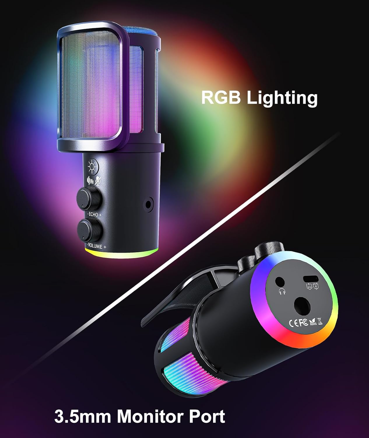 Gaming USB Microphone with Boom Arm, RGB Condenser PC Mic with Noise Cancellation, Mute Button & Pop Filter for Streaming, Podcasting, PS4/PS5 & Discord