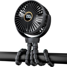 Portable Stroller Fan with Flexible Tripod - Mini USB Rechargeable Clip-on Fan for Baby Stroller, Car Seat, and Travel - 3 Speeds, 360° Rotation, LED Display, Quiet Motor for Baby and Kids (Black)