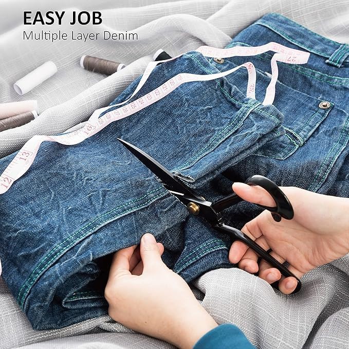 Professional 10-Inch Heavy Duty Fabric Scissors – High Carbon Steel Tailor Shears for Sewing, Leather, and Tailoring – Ergonomic Design with Measuring Tape