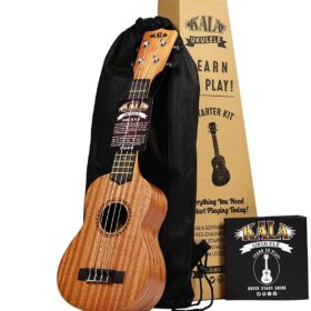 Kala Learn to Play Soprano Ukulele Starter Kit - Satin Mahogany with Aquila Strings, Online Lessons, and Tuner App (KALA-LTP-S)