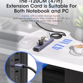 FORIDA 7-Port USB 3.0 Hub with Smart Charging - 5Gbps High Speed Data Splitter, Aluminum Alloy Expansion Adapter with Long Cable for MacBook, Laptop, PC & PS5 (Gray)