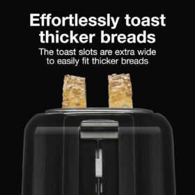 Proctor Silex 2-Slice Toaster | Extra Wide Slots, Auto Shut-Off, Cool-Touch Exterior, and Drop-Down Crumb Tray – Perfect for Bagels (Black, 22305)