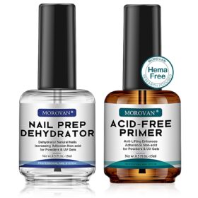 Morovan Acid-Free Nail Primer & Dehydrator Set - Professional Bonding System for Gel & Acrylic Nails, Non-Corrosive UV Gel Prep for Long-Lasting Manicures (Gift Box)