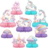 Unicorn Birthday Party Supplies - 9Pcs Rainbow Honeycomb Centerpieces & Table Decorations for Magical Kids Parties
