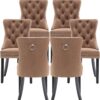 6-Piece Velvet Dining Chairs Set with Nailhead Trim - Modern Upholstered Kitchen Seating with Wooden Legs, Tufted Backrest, and 330 lb Capacity (Brown)