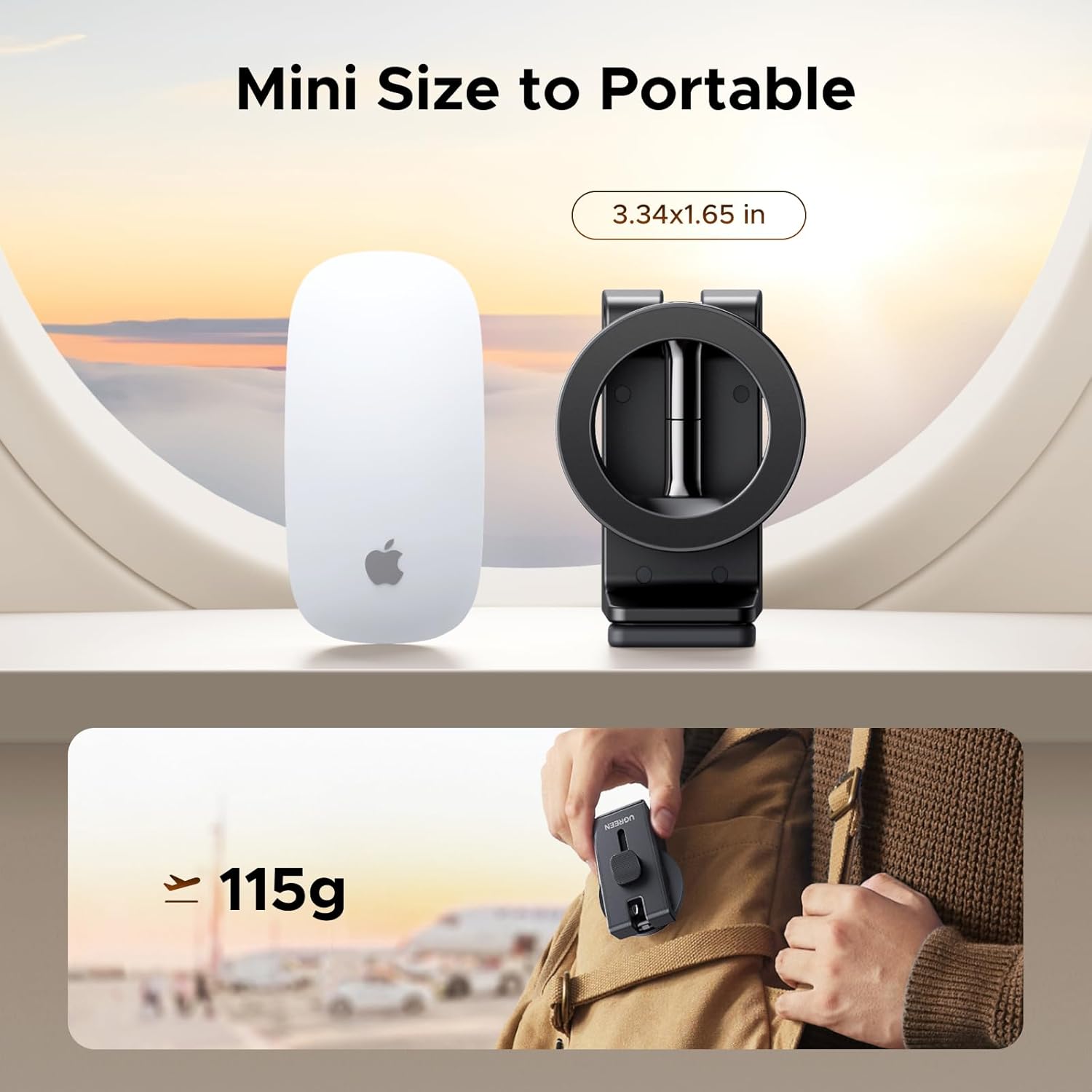 UGREEN Airplane Phone Holder for MagSafe – Travel Essentials Magnetic Phone Mount for Plane Tray Tables, Luggage Handles & Desks – 360° Rotation Compatible with iPhone 17/16/15/14/13/12