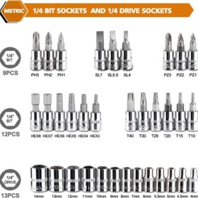 Egofine 46-Piece 1/4 Inch Drive Socket Set – Heavy Duty Chrome Vanadium Mechanic Tool Kit with Extension Bars & Blow Molded Case