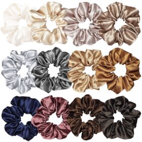 12-Pack Premium Satin Silk Scrunchies for Women & Girls – Soft, No-Damage Hair Ties & Ponytail Holders (Multi-Color, 4.5 Inch)