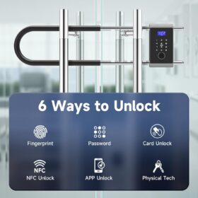 Aurosmart Smart Padlock with Long Adjustable Shackle - Heavy Duty Keyless U-Lock with Fingerprint, Keypad, App Control & Anti-Theft Weatherproof Design for Bikes, Gates, and Storage
