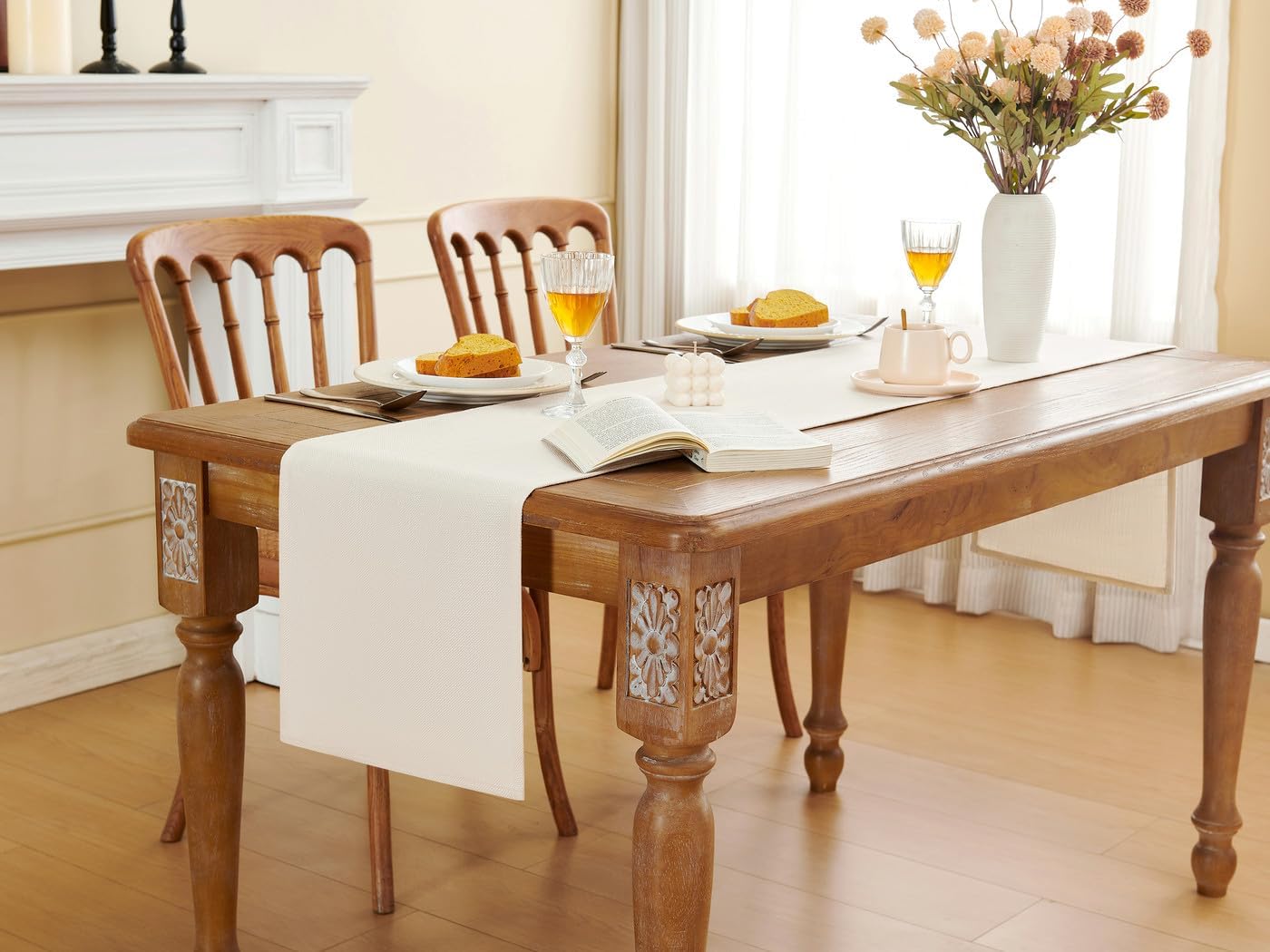 YATOJUZI Farmhouse Table Runner - 72 Inch Neutral Beige Polyester Table Decor for Dining Room, Kitchen, & Parties - 13x72 Inch Cream Tablecloth
