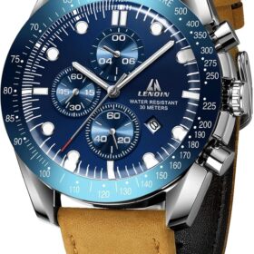LN LENQIN Men's Classic Analog Quartz Watch - Luminous Leather Business Wristwatch with Date Display, 30M Waterproof