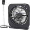 AMACOOL 12-Inch Portable Box Fan – Ultra-Quiet 3-Speed Desktop Air Circulator with 270° Pivot, 8-Hour Timer, and AC Adapter (Black)
