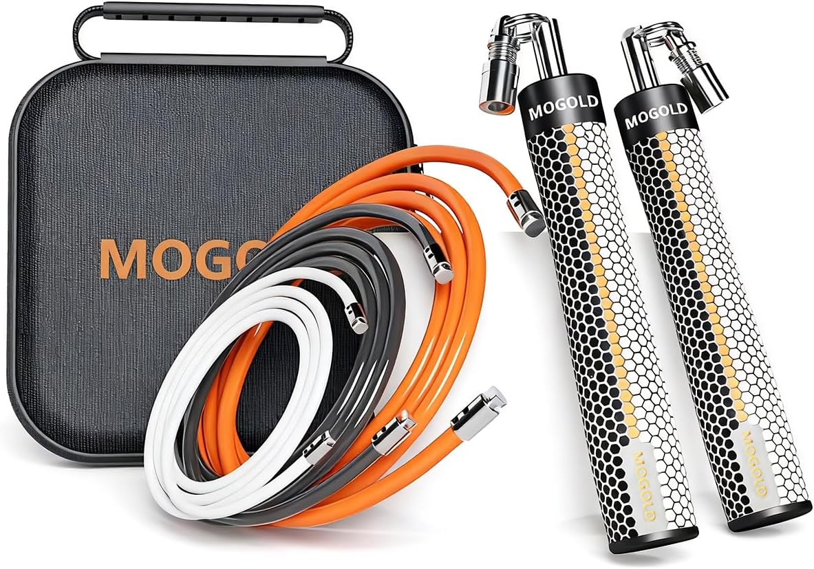 Weighted Jump Rope for Men & Women – Adjustable 1lb Heavy Skipping Rope with Leather Handles & Interchangeable Cables for Cardio Fitness & Weight Loss