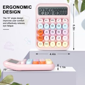 Mechanical Switch Desktop Calculator with Auditory Click, 12-Digit Large LCD Display, Ergonomic Retro Typewriter Design, Battery Powered Office & School Math Aid (Pink)