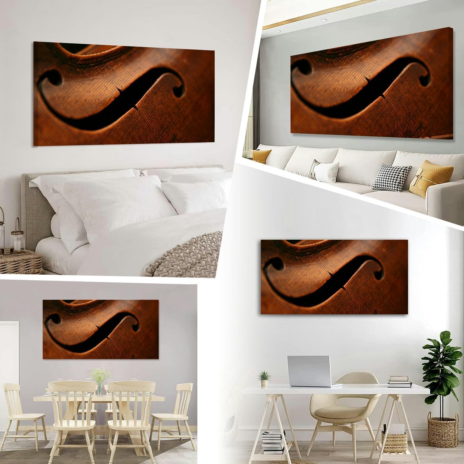 Viola Instrument Close Up Canvas Wall Art - Large Framed Music Room Decor, Rustic Antique Musical Instruments Print, 24x47 Inch Wood Framed Artwork for Living Room & Bedroom