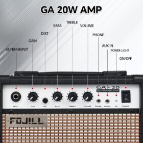Fojill 20W Electric Guitar Amplifier – Portable Practice Amp with Headphone Jack, Distortion, Gain, and EQ Controls (Black)