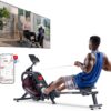 Sunny Health & Fitness Water Rowing Machine – Foldable Rower with Extended Slide Rail, LCD Performance Monitor, & SunnyFit App for Home Cardio