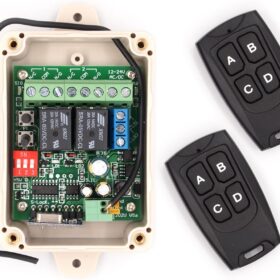 Solidremote 2-Channel Wireless Relay Switch Kit (12V-24V AC/DC) - Universal RF Receiver & 2-Keyfob Remote for Garage Doors, LEDs, and Automation