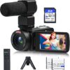 1080P 30MP Video Camera Camcorder with IR Night Vision & Microphone - Vlogging Kit for YouTube Includes Remote, 32GB SD Card, Tripod & 2 Batteries