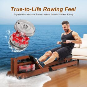 Wooden Water Rowing Machine with Bluetooth APP – Foldable Home Rower for Cardio Training, 400LBS Capacity & Silent Water Resistance