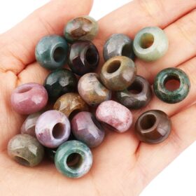 TUMBEELLUWA Indian Agate Gemstone Beads – Natural Rondelle Large Hole Loose Beads for Jewelry Making, DIY European Charms & Necklaces (8x14mm, 15 Pcs)