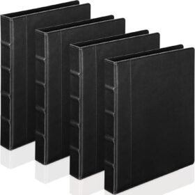 Yexiya 4-Pack Vintage Leather 3-Ring Binders – Hardback Portfolio Organizer with Pockets for Office, School, and Business Planning (1 Inch, Black, 13 x 10 Inch)