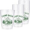Baderke 'Camp Bach' Frosted Plastic Cups - 16 Pack Reusable Bachelorette Party Drinkware, 16oz Green Camp Theme Tumblers for Bridal Showers & Engagement Gifts
