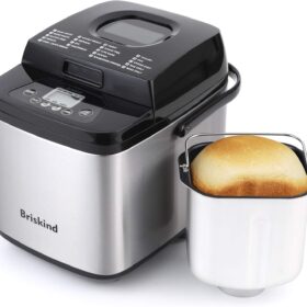 Briskind 19-in-1 Compact Bread Maker Machine – 1.5 lb Small Breadmaker with Handle, Gluten-Free, Dough & Yogurt Menus, 3 Crust Colors, 15H Delay Timer & Automatic Keep Warm