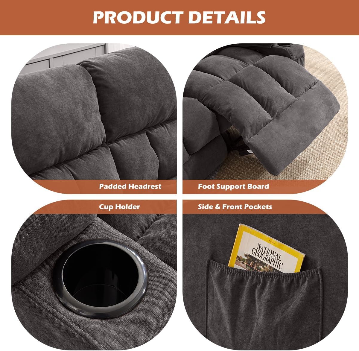 MAHOMICO 2-Person Manual Recliner Loveseat with Cup Holders and Side Pockets – Oversized Living Room Reclining Sofa