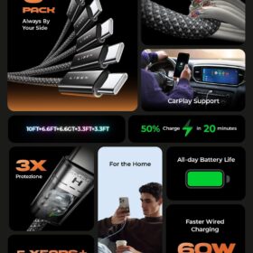 LISEN USB C to USB C Cable [5-Pack, 60W PD Fast Charging] – Reinforced Braided Cord for Samsung Galaxy S25/S24, iPad Pro, MacBook, iPhone 16/15 & More (3.3/3.3/6.6/6.6/10FT)