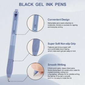Linbsunne Retractable Gel Pens, 0.5mm Fine Point Black Ink, 12-Count Quick-Drying Office Pens with Soft Non-Slip Grip