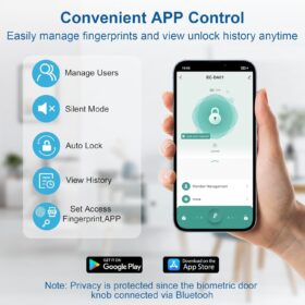 Gavdhe Smart Biometric Door Lock with App Control – Keyless Entry Fingerprint Deadbolt, Auto-Lock & Anti-Peephole, Battery Powered for Home, Office & Apartment (Gold)