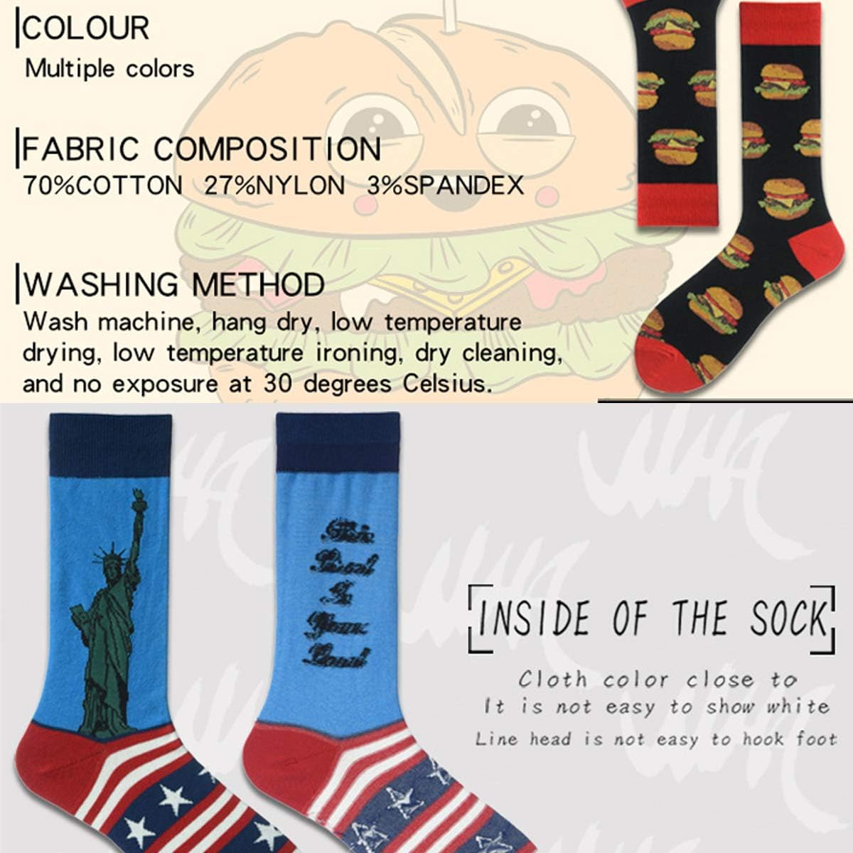 HSELL Men's Novelty Dress Socks - Soft Cotton Crazy Pattern Crew Socks for Gifts