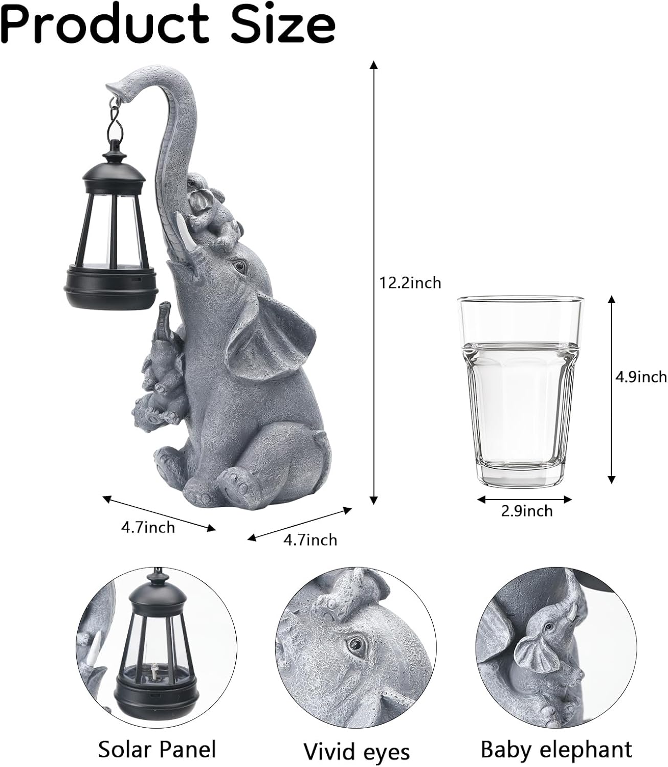 Solar Elephant Garden Statue - Family of 3 Resin Figurine with Warm LED Lantern, Waterproof Outdoor Yard Decor & Gift for Mom Gardeners