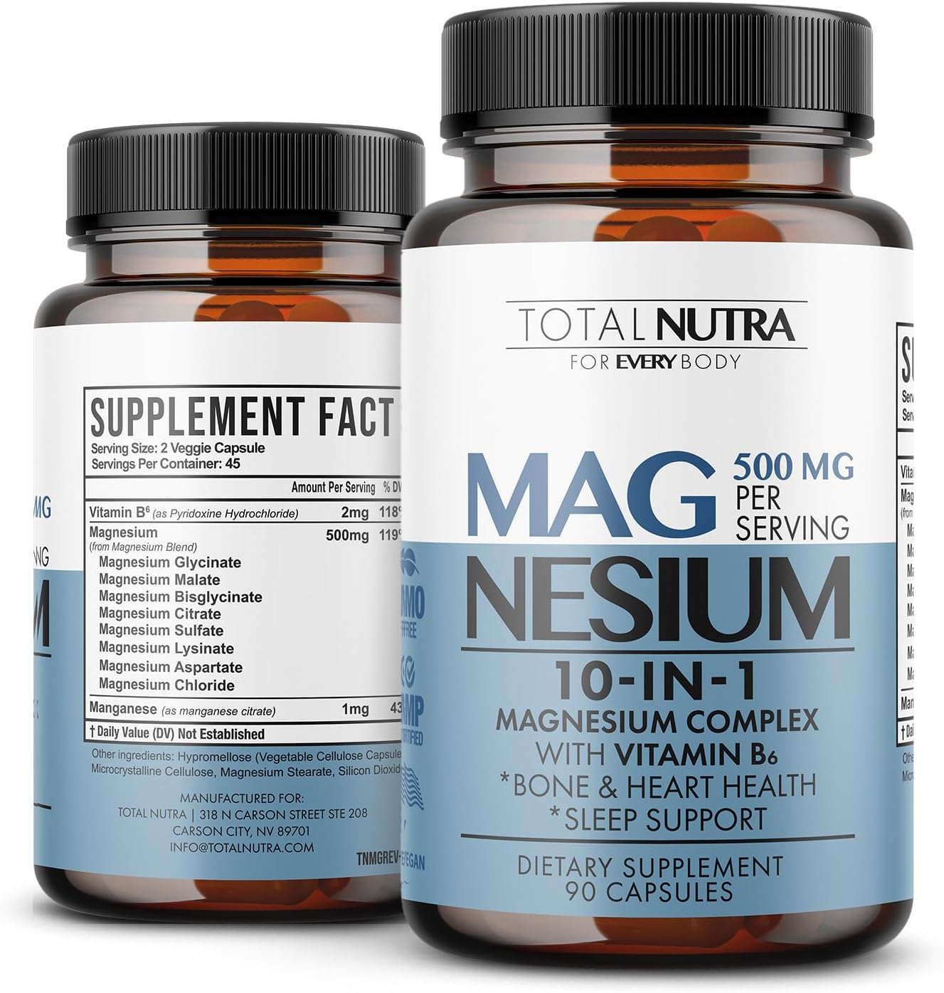 High Absorption 10-in-1 Magnesium Complex 500mg | with Glycinate, Citrate & B6 | Non-GMO Vegan Support for Sleep, Muscle Recovery, Bone & Heart Health (45 Day Supply)