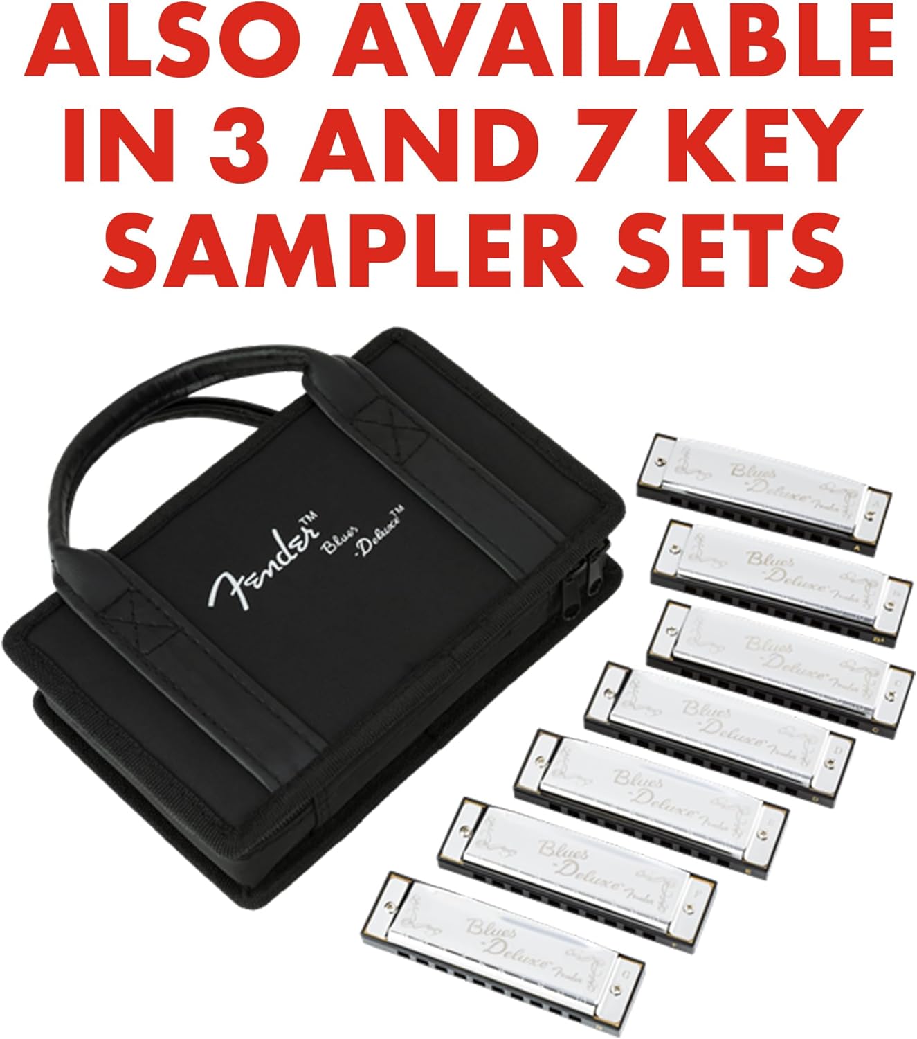 Fender Blues Deluxe Harmonica in Key of C – Professional Brass Reeds & Molded PVC Comb with Vented Case