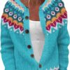 Women's Fisherman Sweater - Vintage Boho Fair Isle Cardigan with Nordic Aztec Patterns