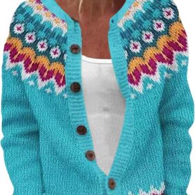 Women's Fisherman Sweater - Vintage Boho Fair Isle Cardigan with Nordic Aztec Patterns