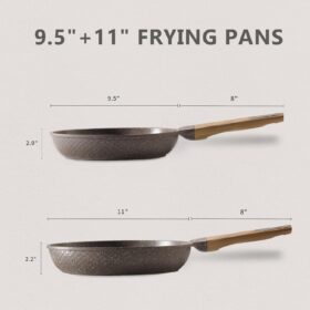 CAROTE Granite Nonstick Frying Pan Set, 2-Piece Induction Compatible Skillet with Heat-Resistant Handle, PFOS/PFOA Free, Healthy & Eco-Friendly Cookware (9.5” + 11”)