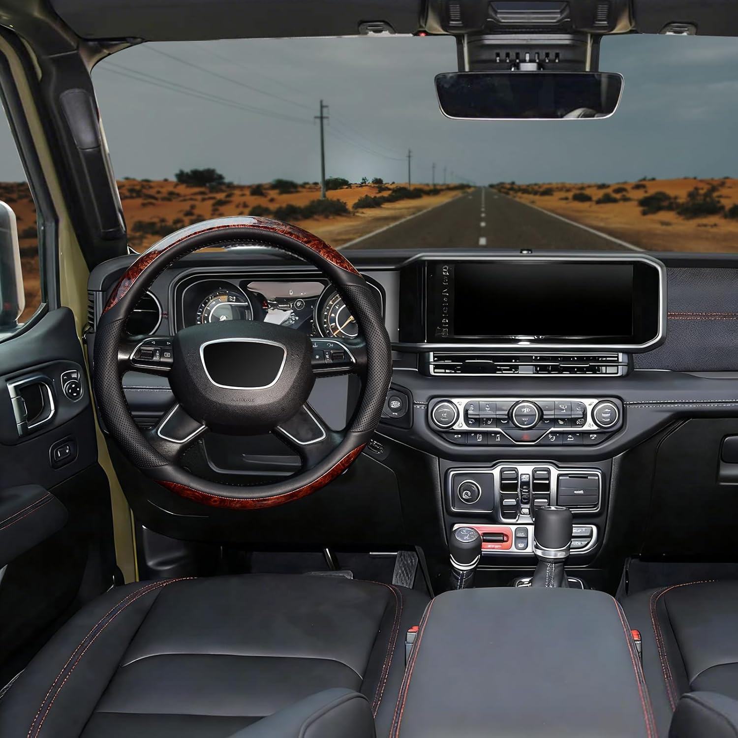 KAFEEK Microfiber Leather Steering Wheel Cover – Anti-Slip, Odorless Wood Grain Design for Universal 15-Inch Wheels