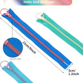 20-Pack 10-Inch Nylon Zippers – Colorful Sewing Zippers with Ring Pulls for DIY Crafts, Clothing & Pouch Repair