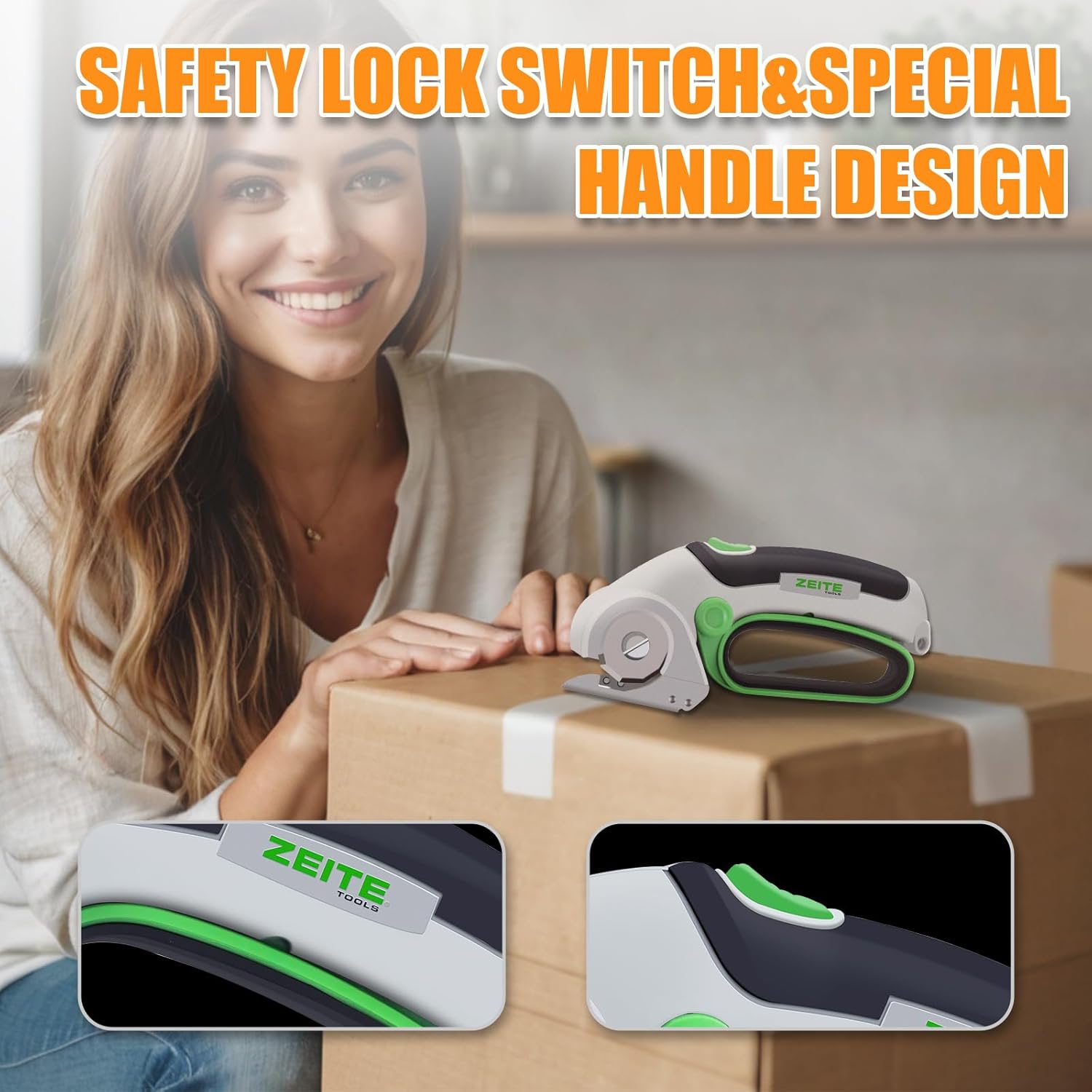 ZEITE 4V Cordless Electric Scissors - Rechargeable Rotary Cutter for Cardboard, Fabric, Carpet, and Hard Materials with Safety Lock, Auto-Sharp Blade & USB Cable (Gray)