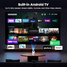 Smart Mini Projector with Native 1080P, WiFi 6 & Bluetooth 5.2, Auto Keystone, 180° Rotation, Portable Home Theater Compatible with TV Stick/Laptop (Android OS Built-in)