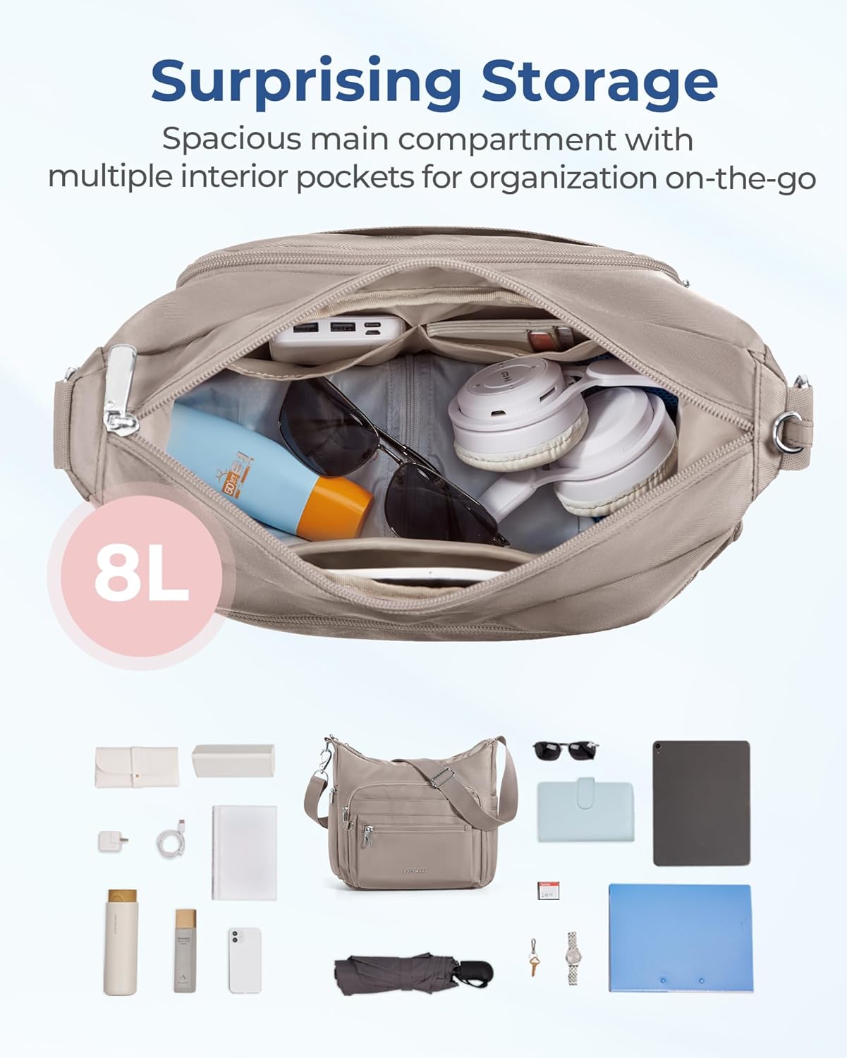 BAGSMART Convertible Tote Bag for Women – Multi-Pocket Crossbody Shoulder Purse with Top Handle