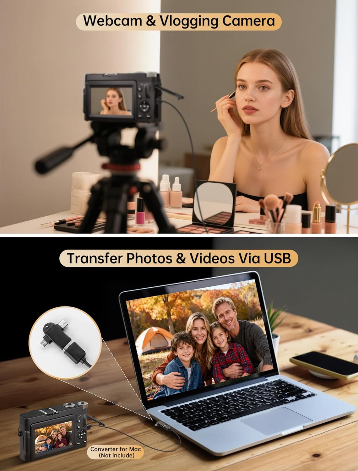 4K Vlogging Camera for Photography with 180° Flip Screen, 64MP Autofocus Point & Shoot Digital Camera, 16X Zoom WiFi for YouTube & Live Streaming (Includes 32GB SD Card & 2 Batteries)
