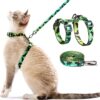 PetThem Escape Proof Cat Harness and Leash Set – Adjustable, Lightweight & Comfortable Walking Vest for Kittens & Cats – Green Cat Whispers Pattern