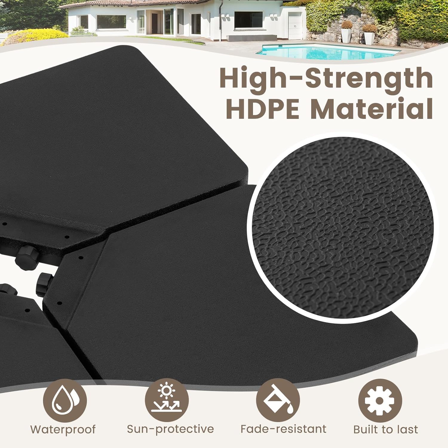 Giantex Heavy-Duty 4-Piece Offset Umbrella Base – 225 lbs Capacity Fillable Cantilever Stand with Water & Sand Reservoirs, Weather-Resistant HDPE Weight Plates for Patio, Poolside & Garden